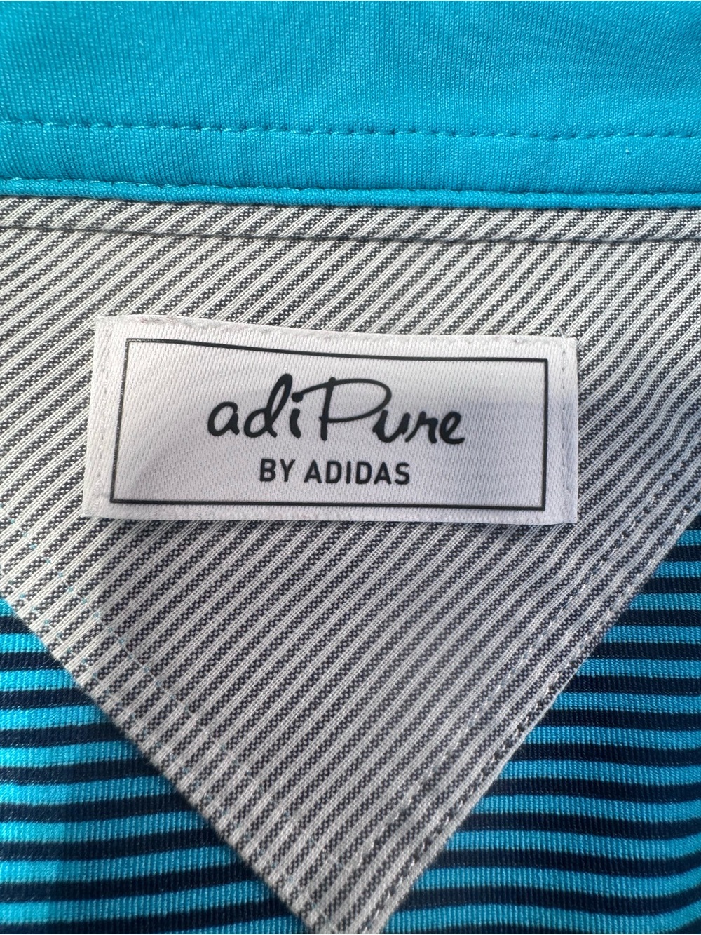 adiPure by Adidas Men’s Golf Polo Medium Blue Green Stripe Performance Shirt - Picture 2 of 11
